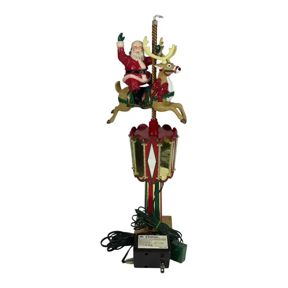 Mr Christmas Santa on Reindeer Carousel Tree Topper Table Piece Animated Working